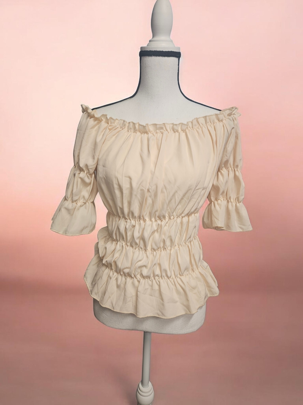 Cream Off-Shoulder Ruffled Women's Top